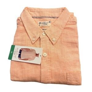 Weatherproof Vintage Men’s Washable Linen Short Sleeve Blend Shirt, Orange, XL